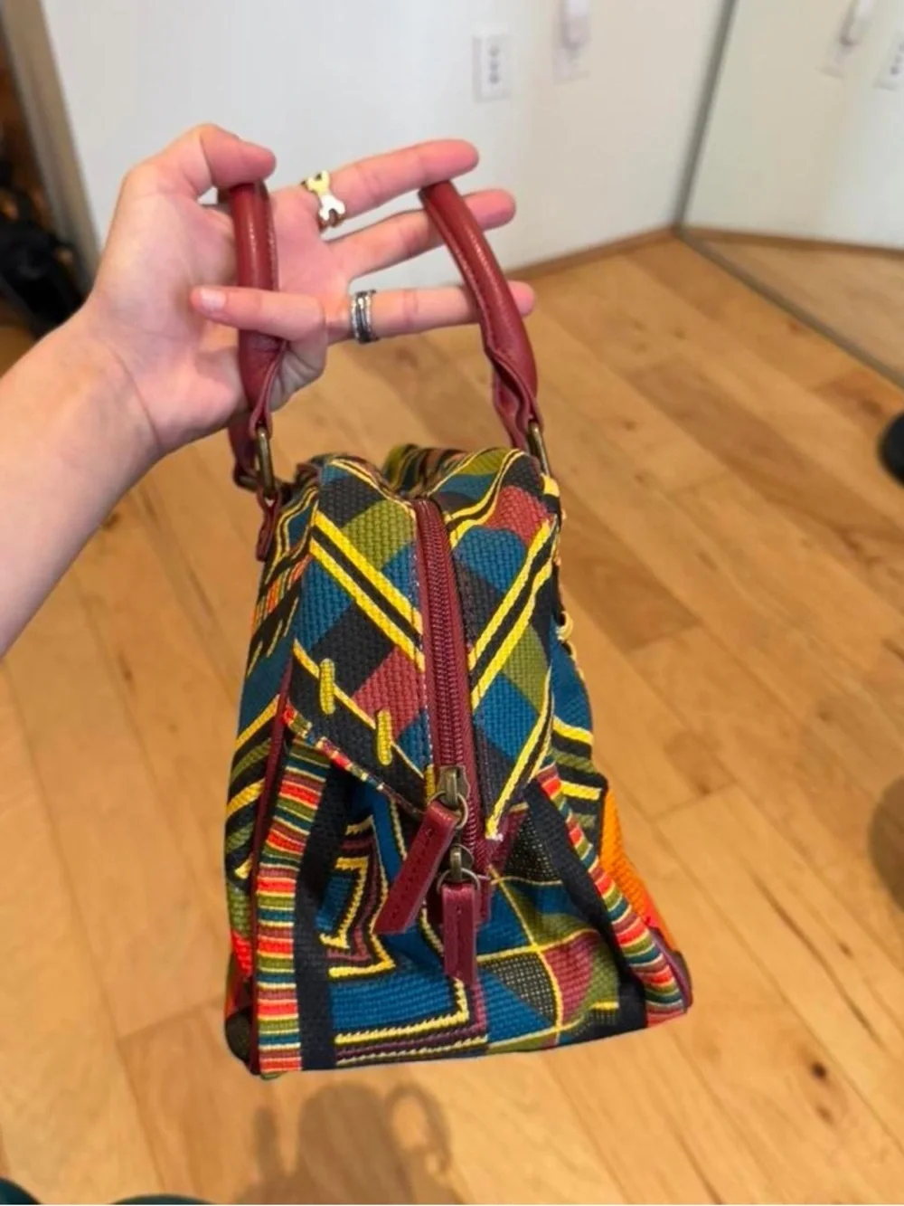 Colorful Woven Stripe Satchel Bag - Multicolor
